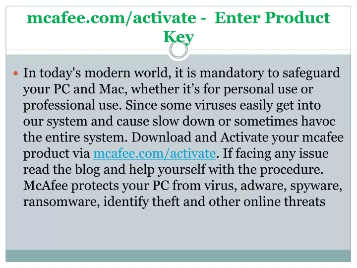 mcafee com activate enter product key