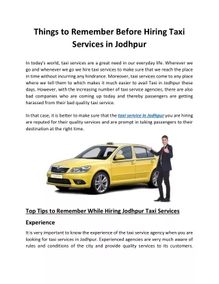 Things to Remember Before Hiring Taxi Services in Jodhpur