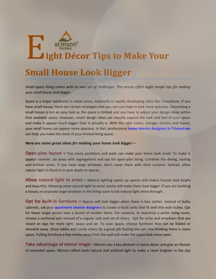 e ight d cor tips to make your small house look