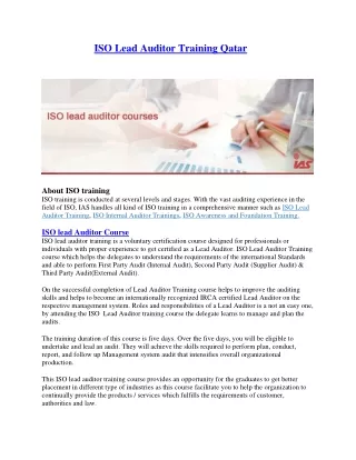 ISO Lead auditor training in Qatar | ISO training courses Qatar