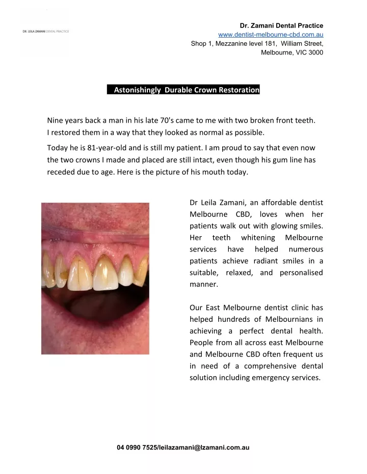 dr zamani dental practice www dentist melbourne
