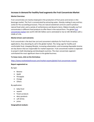 Fruit Concentrate Market Size is anticipated to develop at a CAGR of 5.72% by 2025