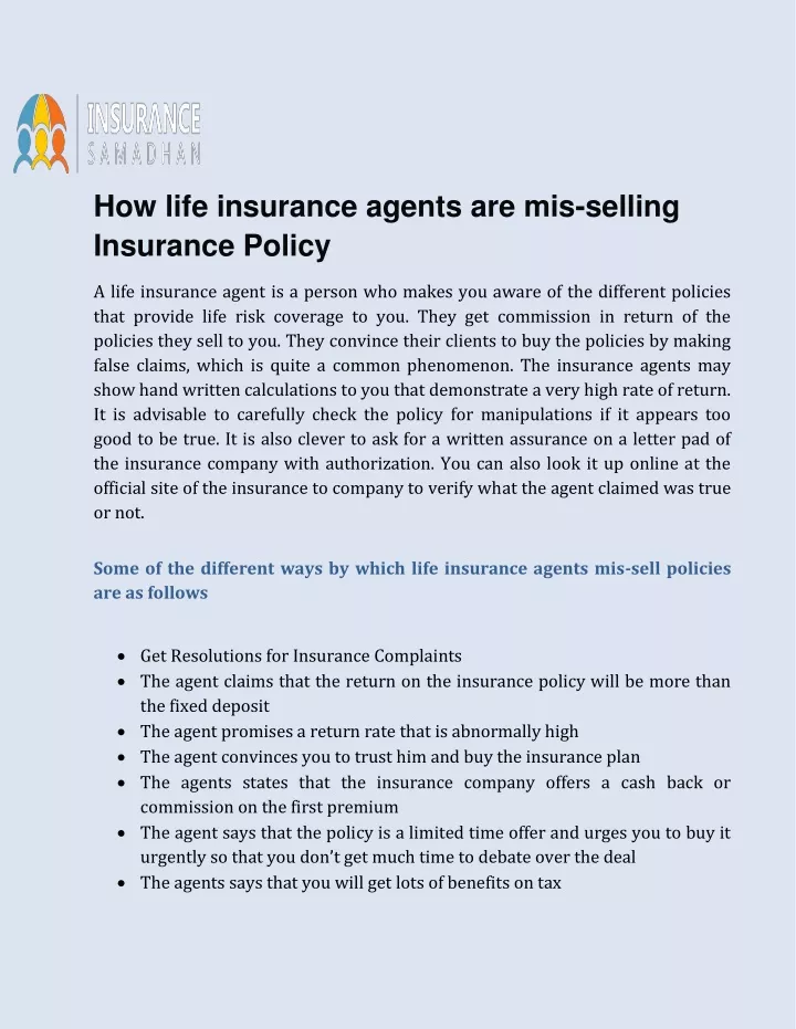 how life insurance agents are mis selling