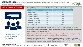 BUDGET 2020 - Contetra brings to you the budget series to share insights on what all to be done to plan taxes and benefi