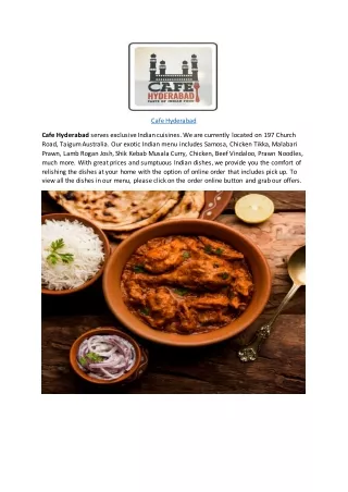 5% OFF - Cafe hyderabad - Indian restaurant taigum delivery and takeaway, Brisbane, Qld
