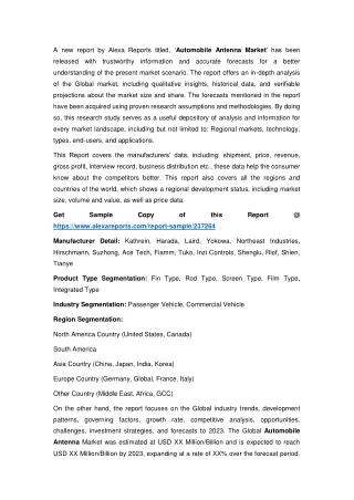 Automobile Antenna Market 2019-2023: Kathrein, Harada, Laird, Yokowa, Northeast Industries, Hirschma