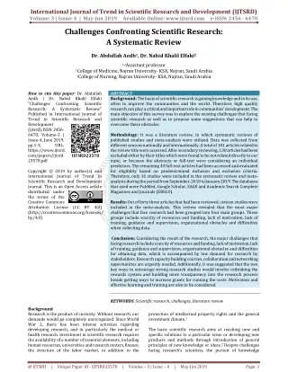 Challenges confronting Scientific Research: A Systematic Review