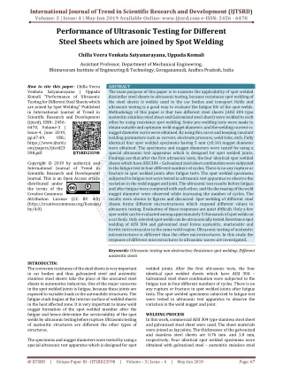 Performance of Ultrasonic Testing for different steel sheets Which are joined by spot Welding