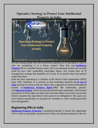 Operative Strategy to Protect Your Intellectual Property in India