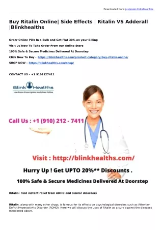 Buy Ritalin Online| Side Effects | Ritalin VS Adderall |Blinkhealths