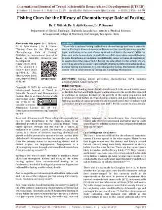 Fishing clues for the efficacy of Chemotherapy: Role of Fasting