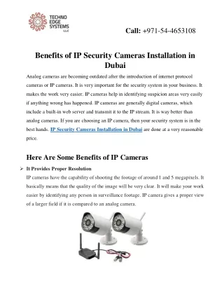 Benefits of IP Security Cameras Installation In Dubai