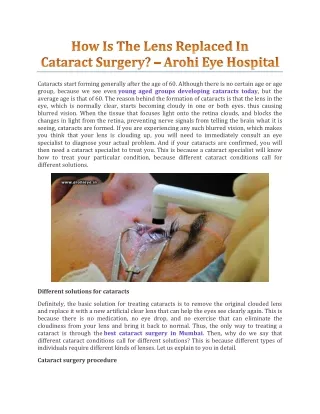 How Is The Lens Replaced In Cataract Surgery? - Arohi Eye Hospital