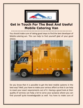 Get in Touch For The Best And Useful Mobile Catering Van
