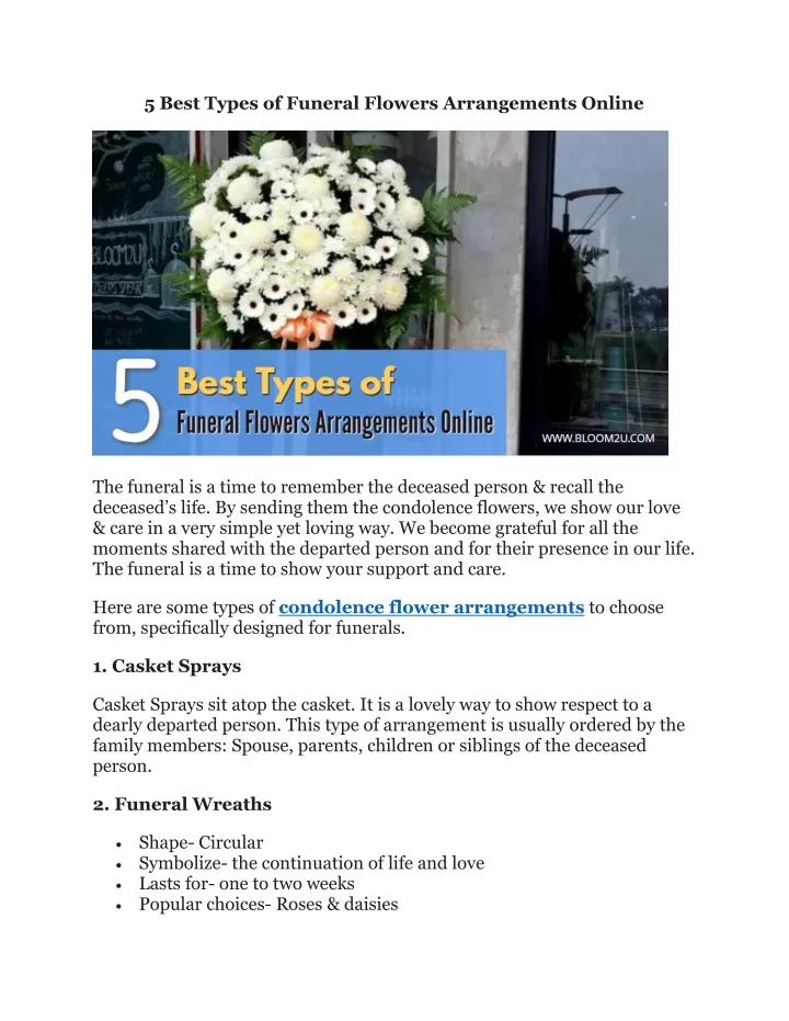 5 best types of funeral flowers arrangements