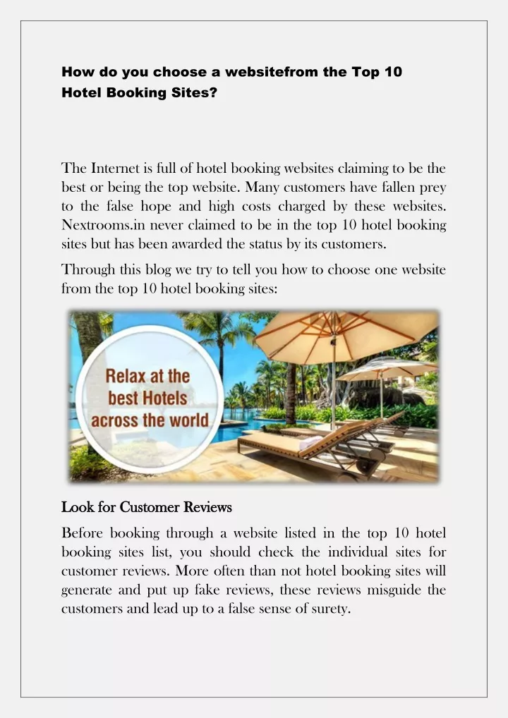 how do you choose a websitefrom the top 10 hotel