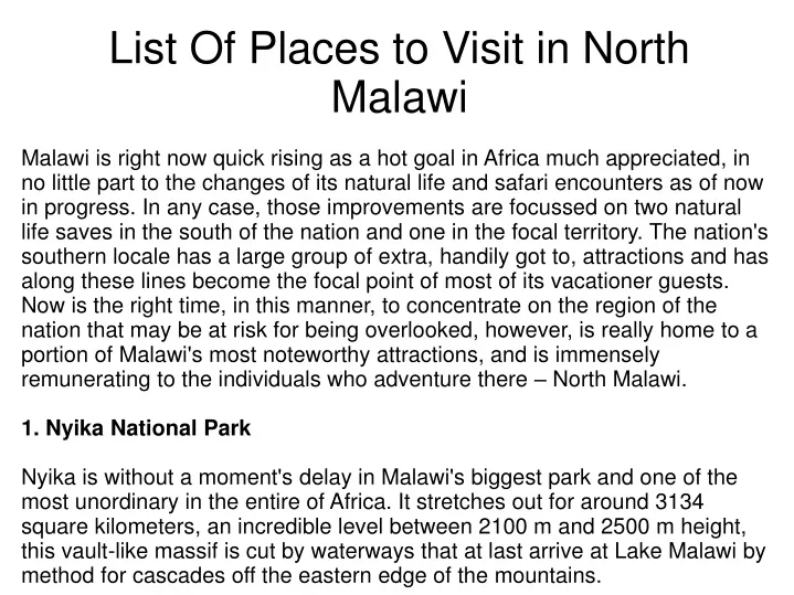 list of places to visit in north malawi