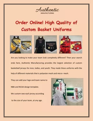 Order Online! High Quality of Custom Basket Uniforms
