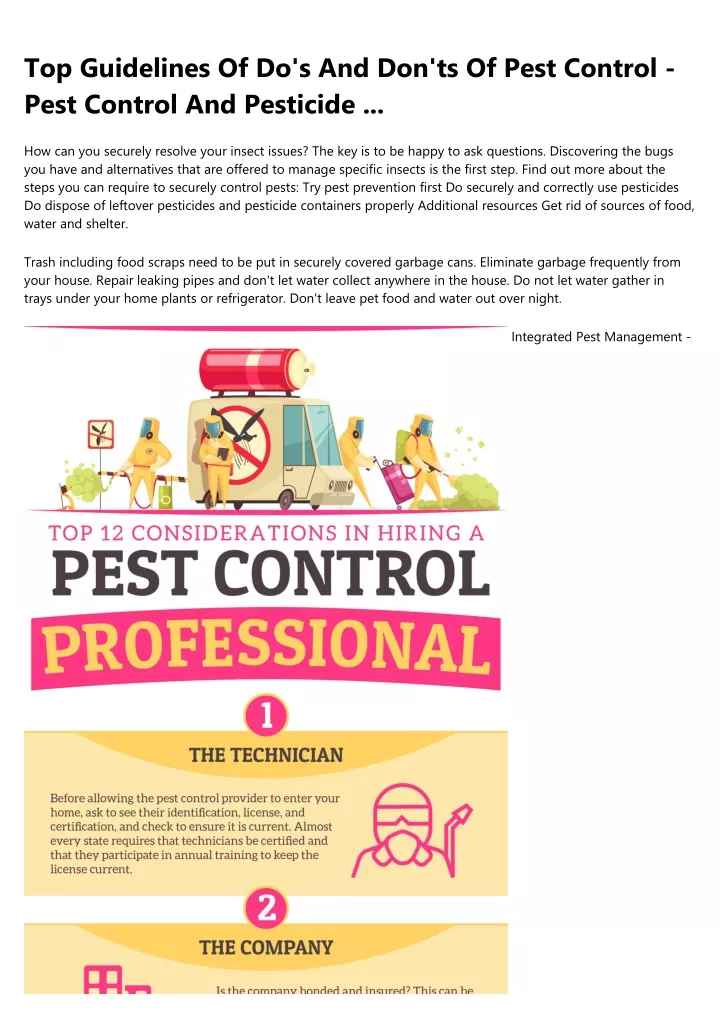 top guidelines of do s and don ts of pest control