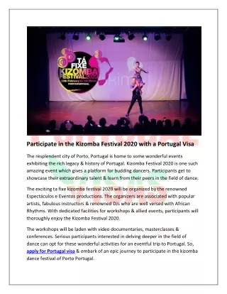 Participate in the Kizomba Festival 2020 with a Portugal Visa