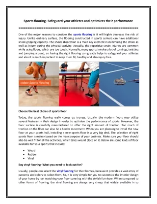 Sports flooring- Safeguard your athletes and optimizes their performance