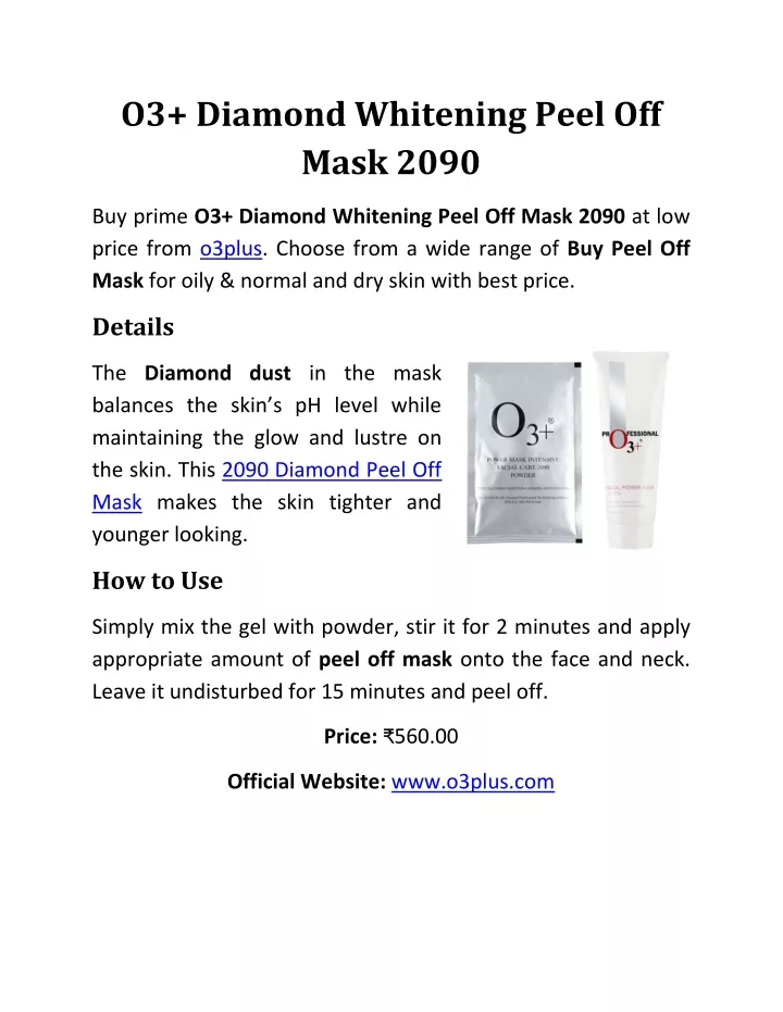 o3 diamond whitening peel off mask 2090