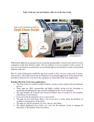 Scale up your taxi business with our Grab clone script