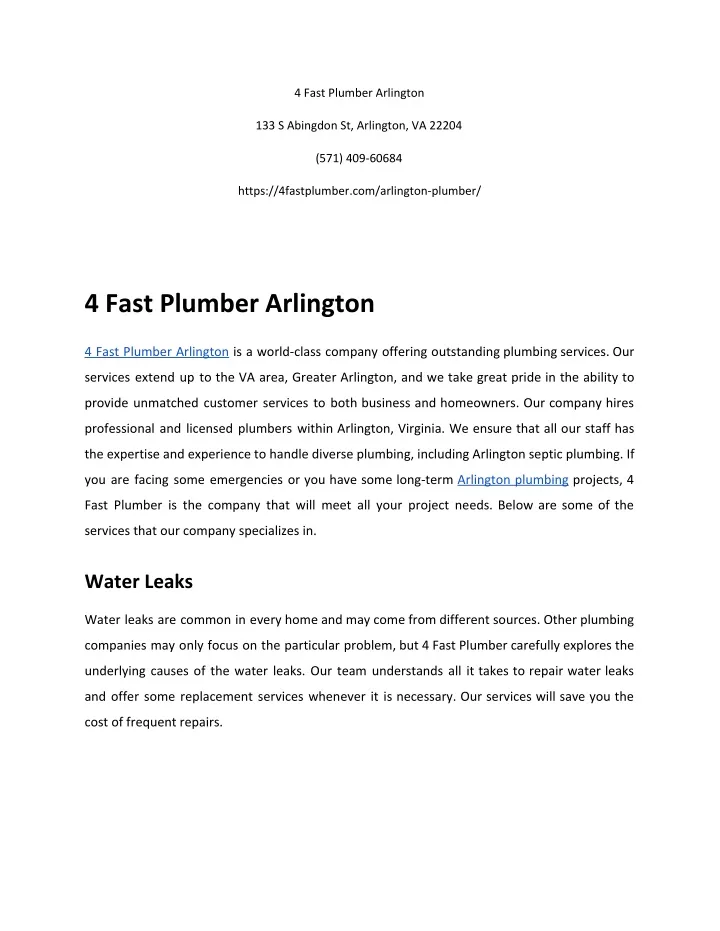 4 fast plumber arlington