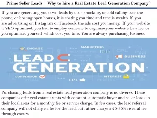 Prime Seller Leads | Why to hire a Real Estate Lead Generation Company?