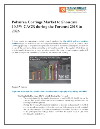 Polyurea Coatings Market to Showcase 10.3% CAGR During the Forecast 2018 to 2026