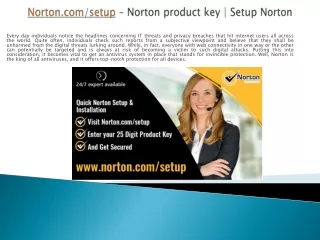 WWW.NORTON.COM/SETUP - ENTER NORTON PRODUCT KEY - NORTON SETUP