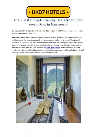 Grab Best Budget-Friendly Deals from Hotel Seven Oaks in Mussoorie!
