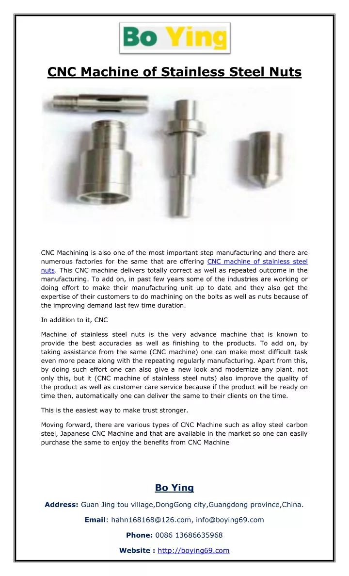 cnc machine of stainless steel nuts