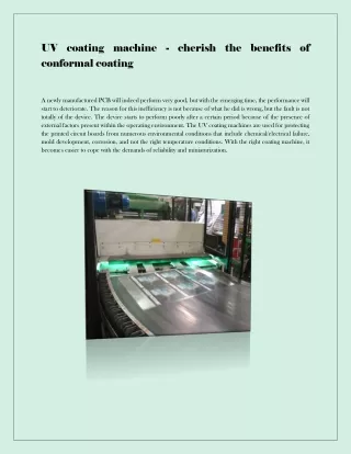 UV coating machine - cherish the benefits of conformal coating