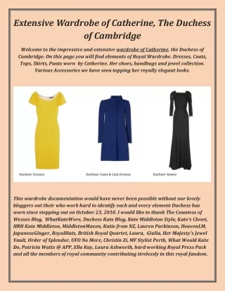 Extensive Wardrobe of Catherine, The Duchess of Cambridge
