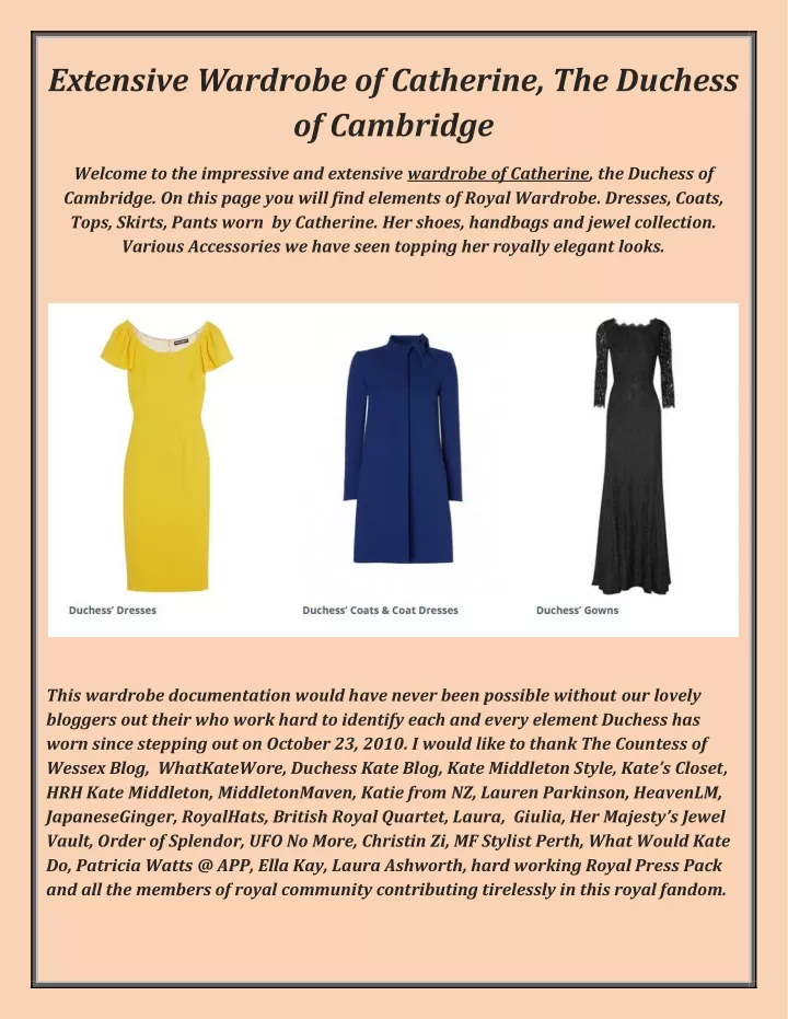 extensive wardrobe of catherine the duchess