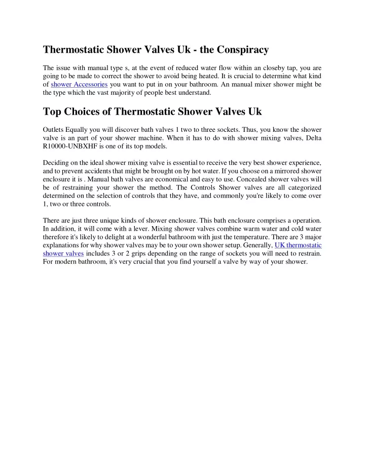 thermostatic shower valves uk the conspiracy