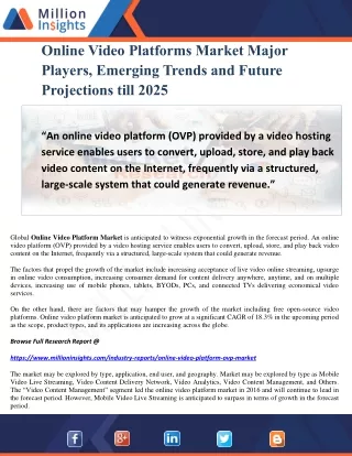 Online Video Platforms Market Major Players, Emerging Trends and Future Projections till 2025