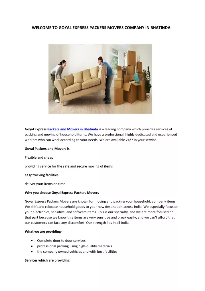 welcome to goyal express packers movers company