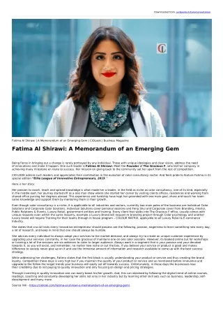 A Memorandum of an Emerging Gem | Fatima Al Shirawi