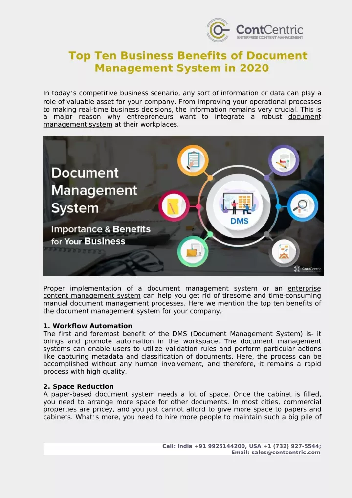 top ten business benefits of document management