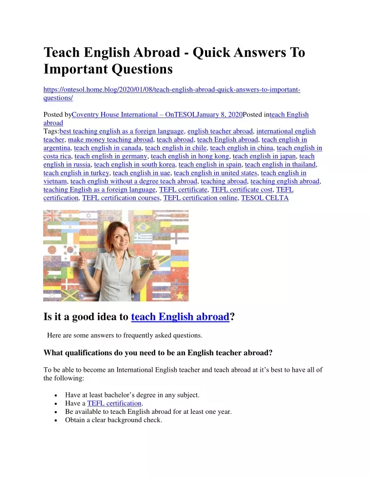teach english abroad quick answers to important