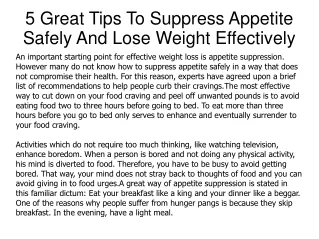 5 Great Tips To Suppress Appetite Safely And Lose Weight Effectively
