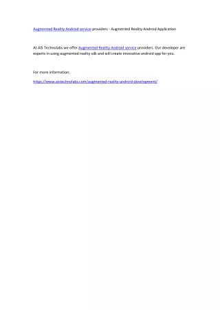 Augmented Reality Android service providers - Augmented Reality Android Application