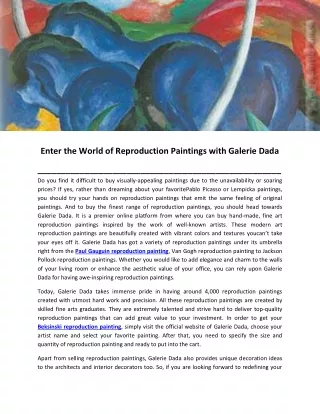 Enter the World of Reproduction Paintings with Galerie Dada