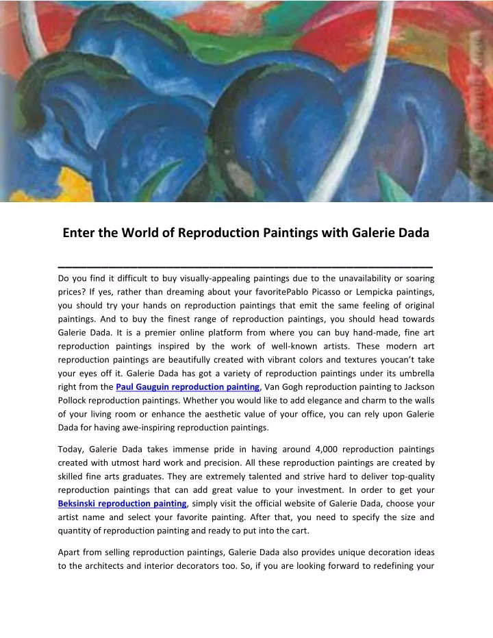 enter the world of reproduction paintings with