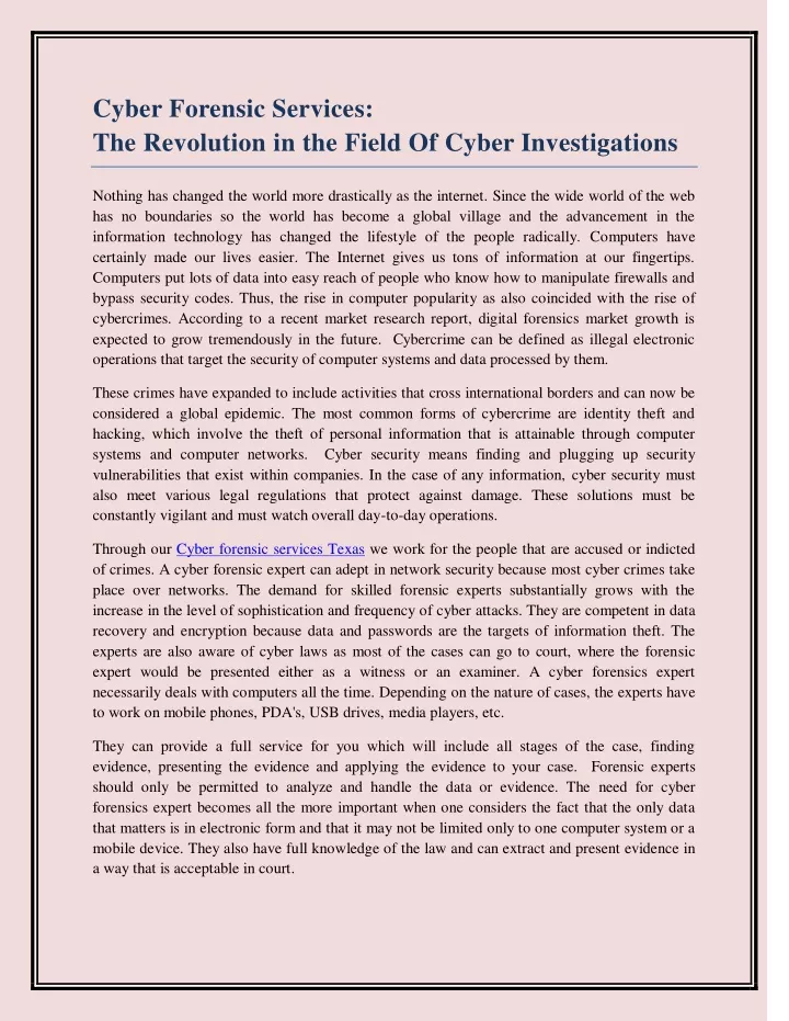 cyber forensic services the revolution