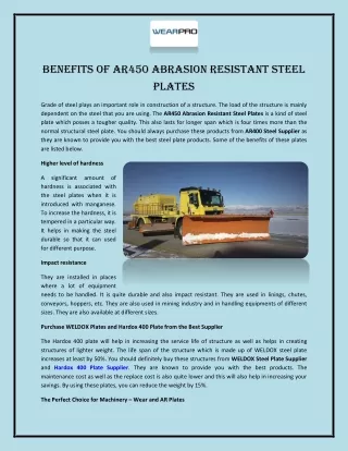 Benefits of AR450 Abrasion Resistant Steel Plates