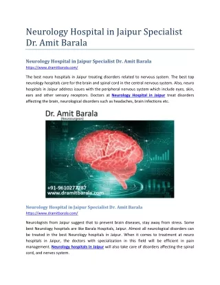 Neurology Hospital in Jaipur Specialist Dr. Amit Barala
