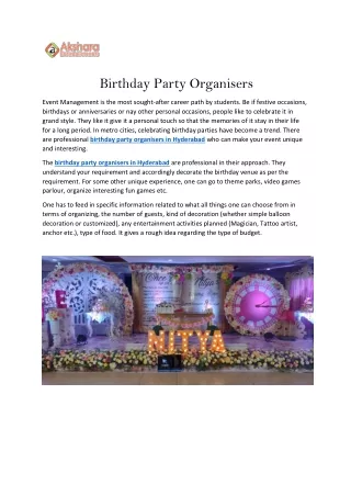 Birthday Party Organisers in Hdyerabad